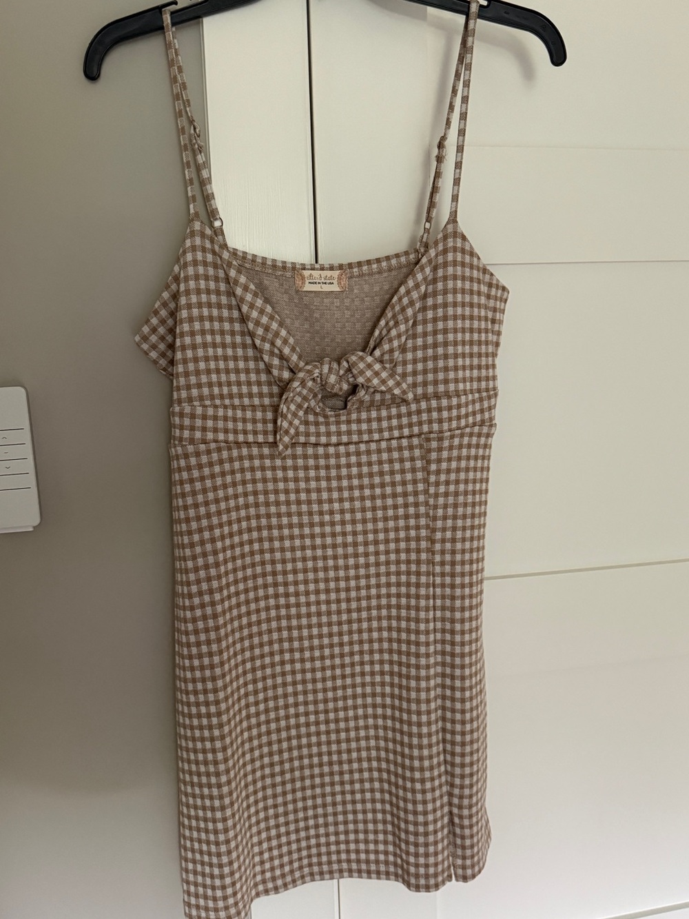 Altar'd State Beige & White Gingham Slip Dress